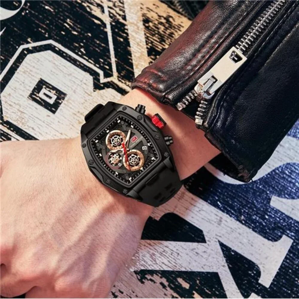 Mens Casual Wrist Watch Chronograph Waterproof Luminous Silicone Band Watch
